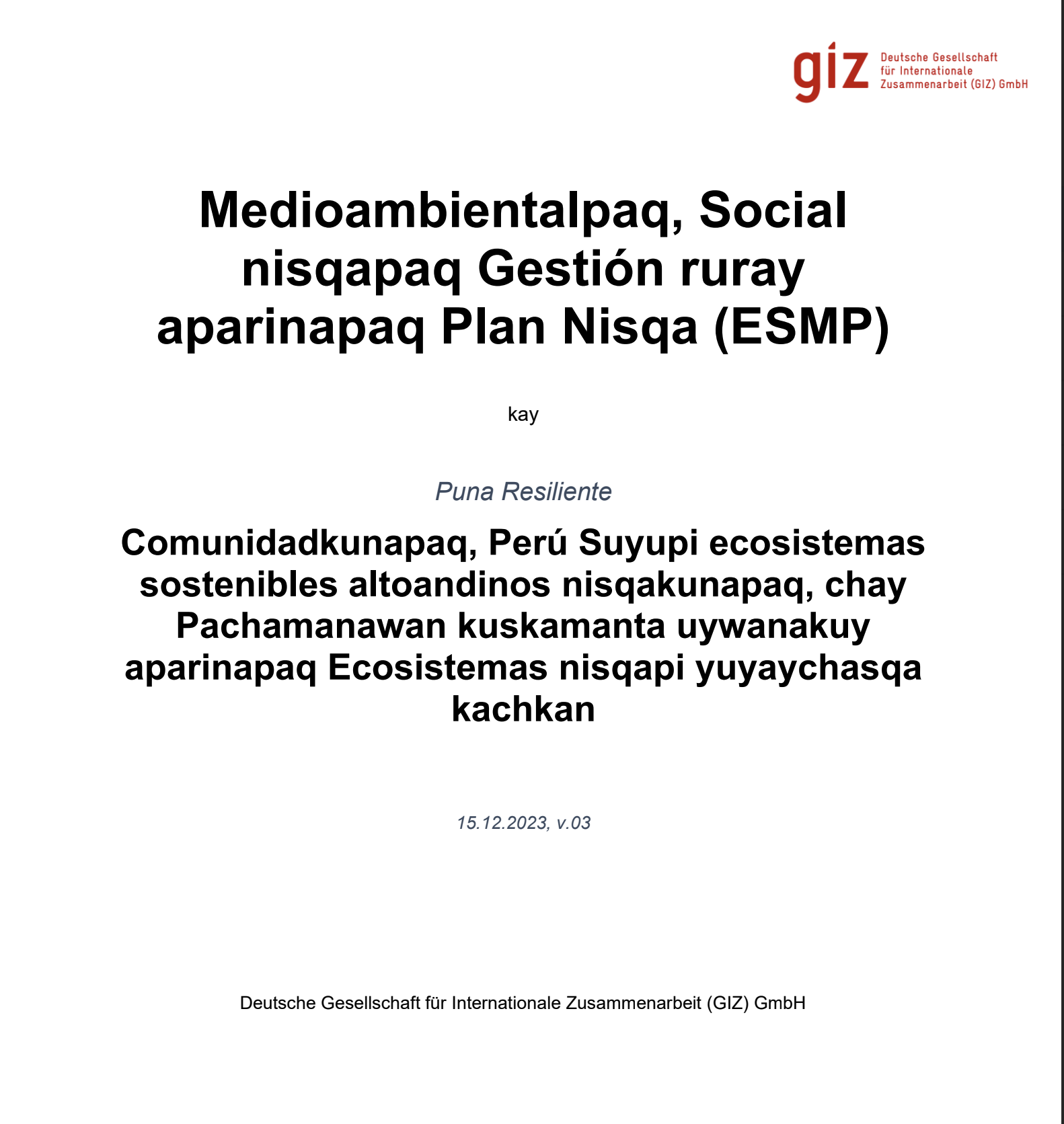 Anexo 6b Plan de Gestion Ambiental y Social (ESMP) - Qichwa
