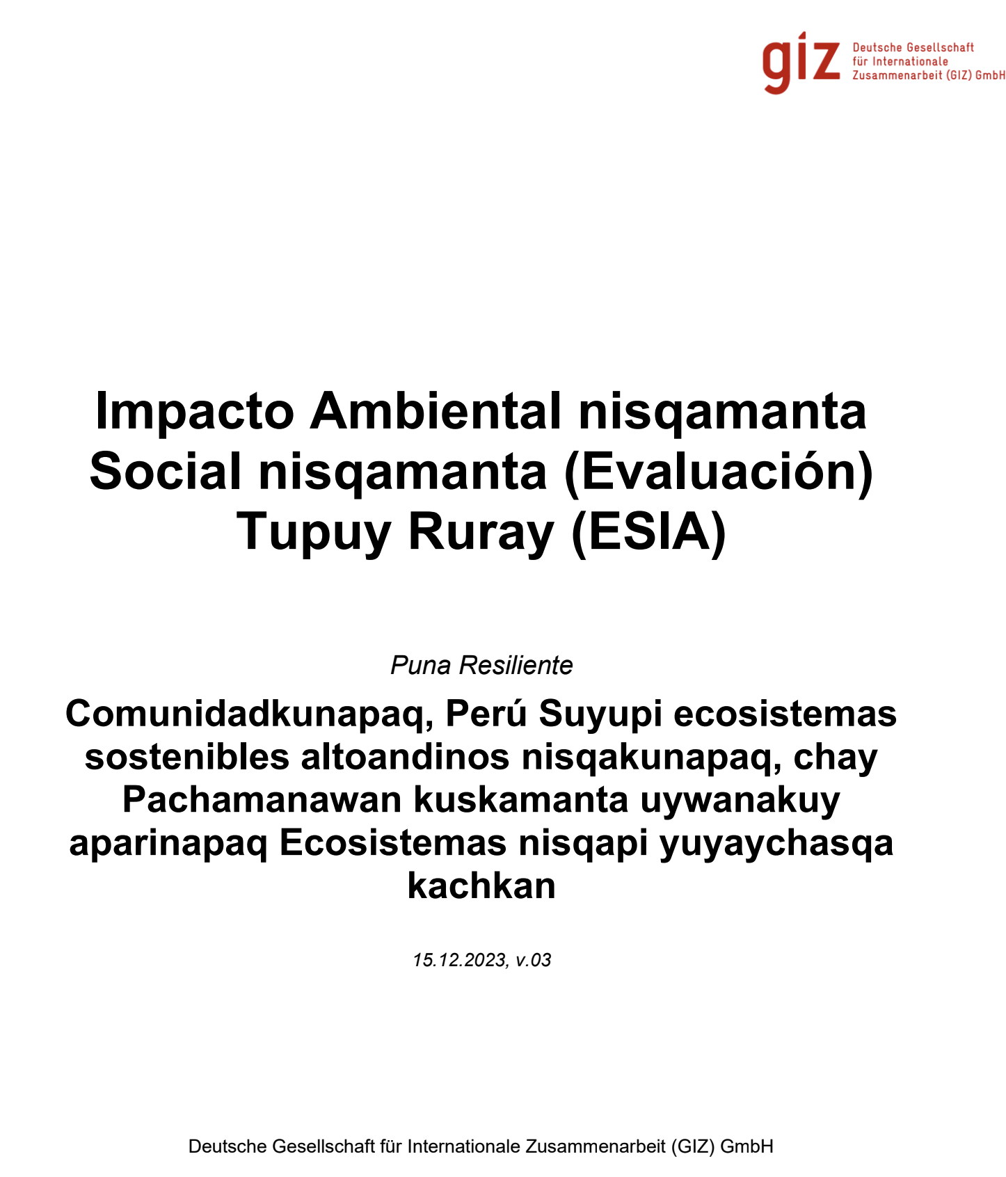 Anexo 6a Environmental and Social Impact Assessment (ESIA) - Qichwa